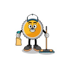 Character mascot of saw blade as a cleaning services