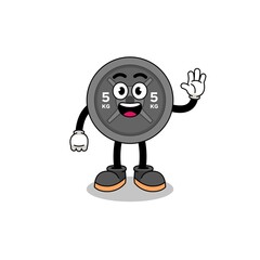 barbell plate cartoon doing wave hand gesture