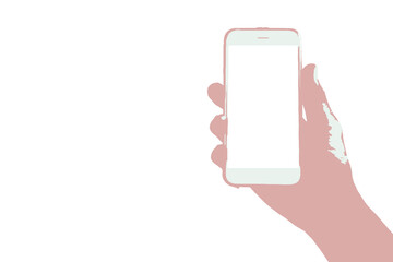 art painting of hand holding a smartphone on a white background