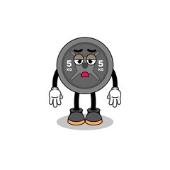 barbell plate cartoon with fatigue gesture