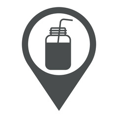 Mason jar icon. Logo smoothie bar. Ilustración con silueta de botella y pajita para beber en marcador de posición de color gris