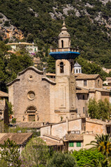 Fototapeta na wymiar iglesia de Santa María de Valldemossa, actual iglesia de Sant Bartomeu, siglo XIII, Valldemossa,.Mallorca, balearic islands, spain, europe