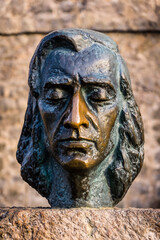 Fryderyk Chopin, escultura realizada por Zofia Wolska, cartuja de Valldemosa, siglo XV, Mallorca, balearic islands, spain, europe - obrazy, fototapety, plakaty