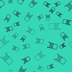 Black line Chair icon isolated seamless pattern on green background. Vector