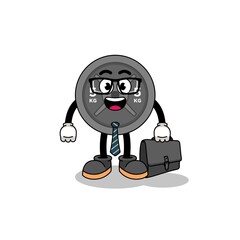 barbell plate mascot as a businessman