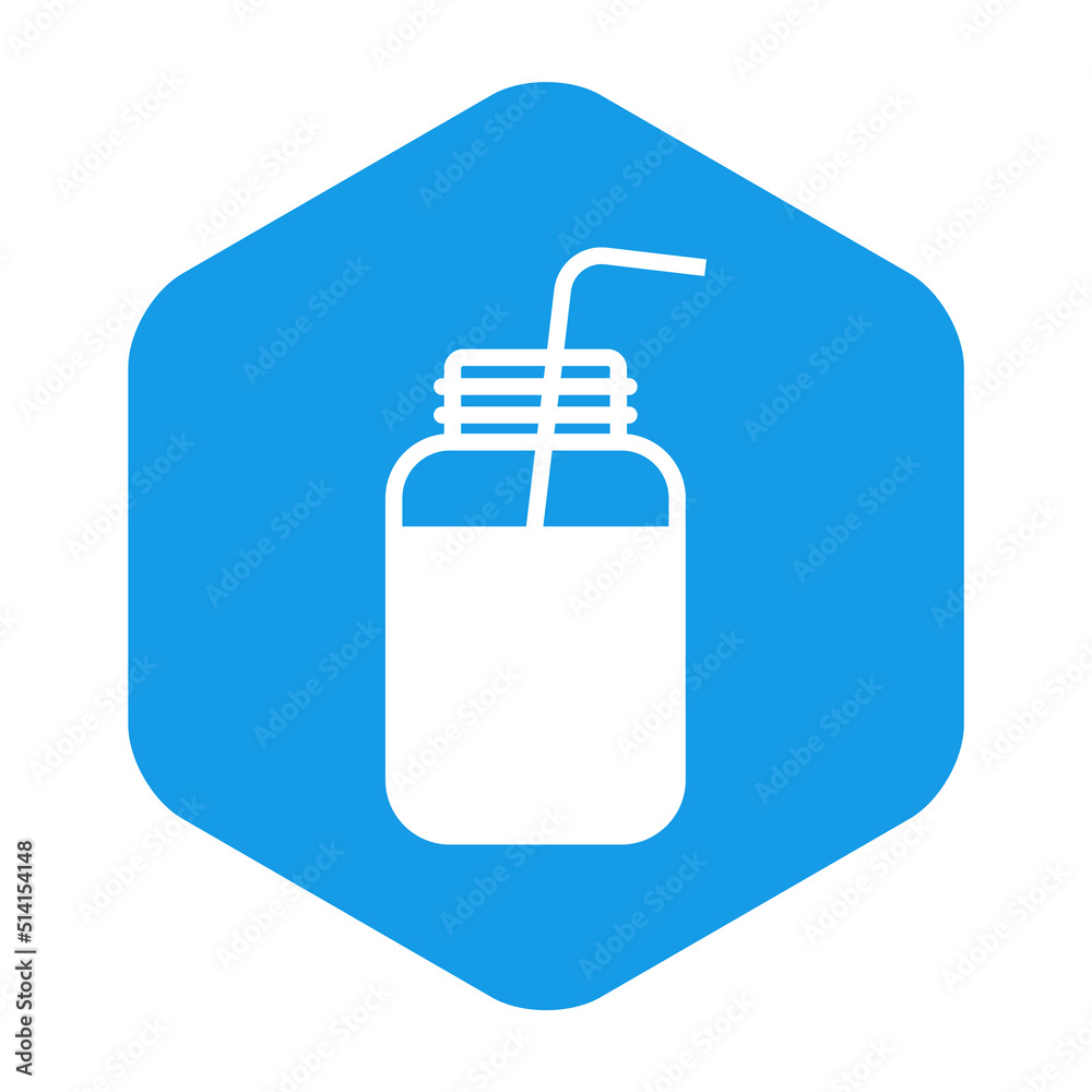 Canvas Prints Mason jar icon. Logo smoothie bar. Ilustración con silueta de botella y pajita para beber en hexágono de color azul