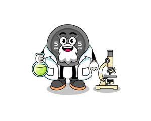 Mascot of barbell plate as a scientist