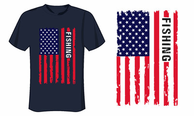 Fishing T-Shirt With American Flag