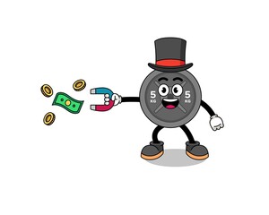 Fototapeta na wymiar Character Illustration of barbell plate catching money with a magnet