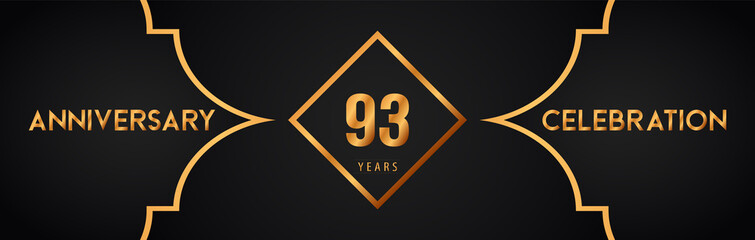 93th years anniversary logotype with gold line art deco background for the celebration event, wedding, greetings card, brochure, banner, poster, leaflet, graduation, happy birthday.