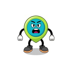 location symbol cartoon illustration with angry expression