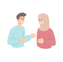 Obraz premium Woman and man talking about something