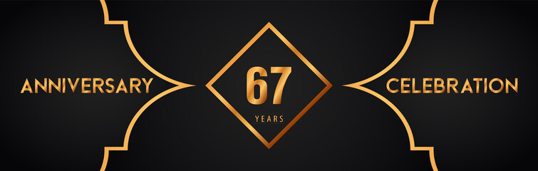 67th years anniversary logotype with gold line art deco background for the celebration event, wedding, greetings card, brochure, banner, poster, leaflet, graduation, happy birthday.