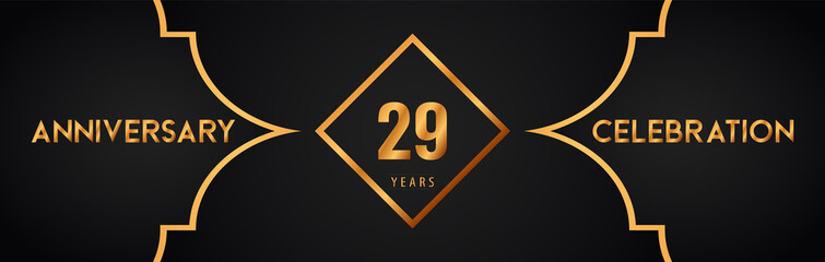 29th years anniversary logotype with gold line art deco background for the celebration event, wedding, greetings card, brochure, banner, poster, leaflet, graduation, happy birthday.