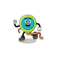 Mascot cartoon of location symbol running on finish line