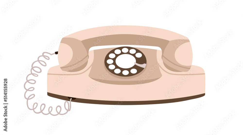 Poster retro telephone with rotary disk. old princess phone of 50s. history desk set with headset receiver 