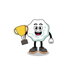 Cartoon mascot of chewing gum holding a trophy