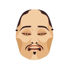Yaseotoko, human noh mask of Japan Kabuki theater. Man face with negative sad emotion for Japanese folk festival. Asian male head. Flat graphic vector illustration isolated on white background
