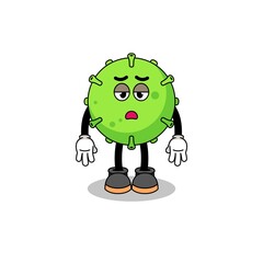 virus cartoon with fatigue gesture