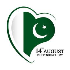 Vector Illustration of Pakistan Independence Day. Pakistan flag in heart shaped
