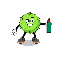 virus illustration cartoon holding mosquito repellent