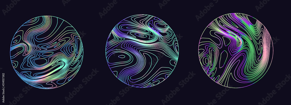 Poster holographic circle with glitchy and distorted line pattern. modern trendy logotype template.