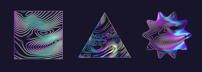 Holographic triangle on a dark background. Trendy line art illustration. © local_doctor