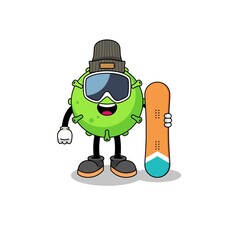 Mascot cartoon of virus snowboard player
