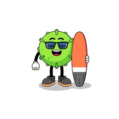 Mascot cartoon of virus as a surfer