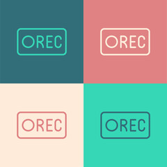 Pop art line Record button icon isolated on color background. Rec button. Vector