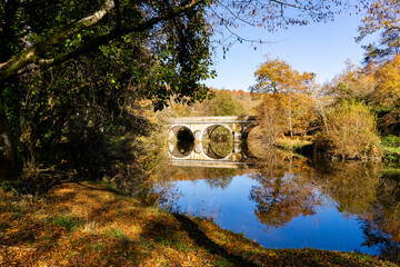 Fototapeta na wymiar Bridge up river during autumn