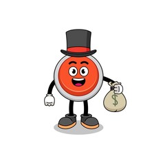 emergency button mascot illustration rich man holding a money sack
