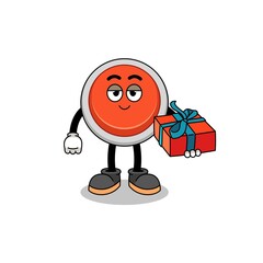 emergency button mascot illustration giving a gift