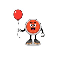 Cartoon of emergency button holding a balloon