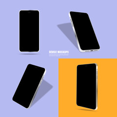 Presentation modern telephone. Mobile phone in three projections, side view, straight and tilted. Realistic modern phone on an isolated background from different angles. Presentation modern smartphone