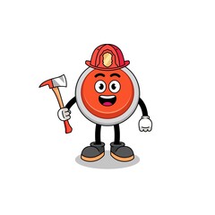 Naklejka premium Cartoon mascot of emergency button firefighter