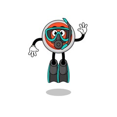 Character cartoon of emergency button as a diver