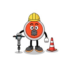 Character cartoon of emergency button working on road construction