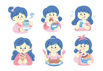 cute girl eating and drinking