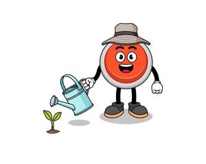 Illustration of emergency button cartoon watering the plant