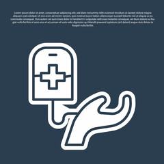 Obraz premium Blue line Blood donation icon isolated on blue background. Vector