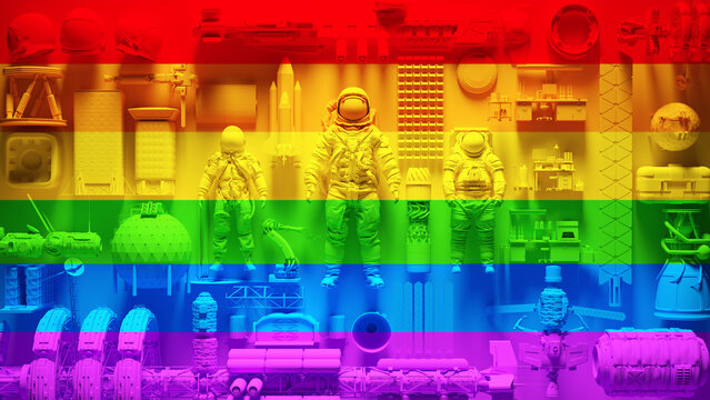 Rainbow Pride Vibrant LGBTQ Space Exploration Technology Engineering Industry Business Wall Collage Background 3d illustration render