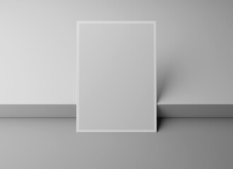 Blank white vertical postcard mockup on box podium, 3D rendering