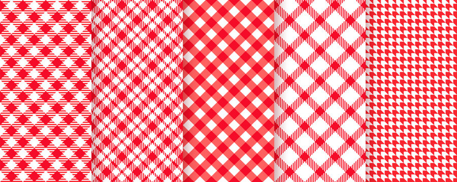 Picnic, Tablecloth Seamless Pattern. Vector Illustration. Red Plaid Backgrounds.