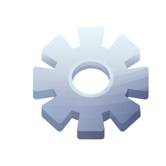 Setting gear icon, game button symbol in cartoon style isolated on white background. Ui, gui asset, design element.
