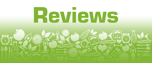 Reviews Green Health Symbols Background White Text 