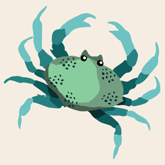 Vector illustration of blue crab. Exotic marine animal. Isolated on light background.
