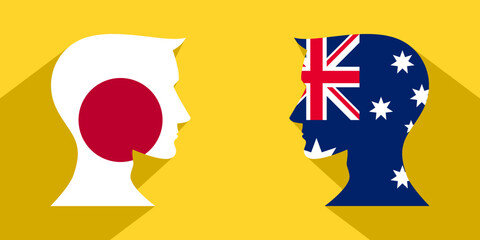 face to face concept. japanese vs australian. vector illustration