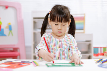 young girl practice drawing different shapes  for homeschooling