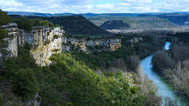 View of the Ebro river from the Vallejo viewpoint. Vallejo de Manzanedo. Manzanedo Valley. Region of Las Merindades. Burgos, Castilla y Leon, Spain, Europe